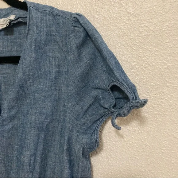 J. Crew Women’s Dress Faux-Wrap Blue Midi Demin A-Line V Neck Tie Sleeve Size 8 - Picture 6 of 16